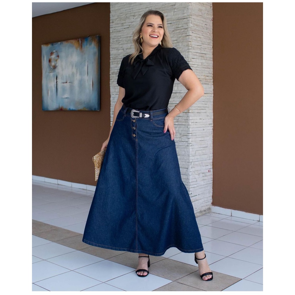 Saias longas jeans moda hot sale evangelica