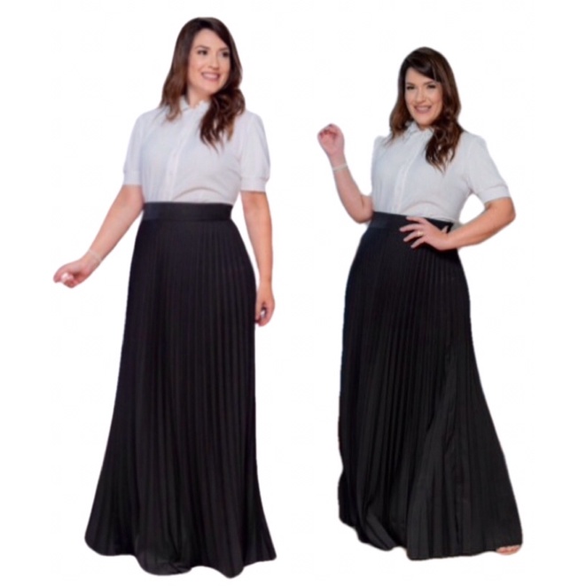 Saia plissada store longa plus size