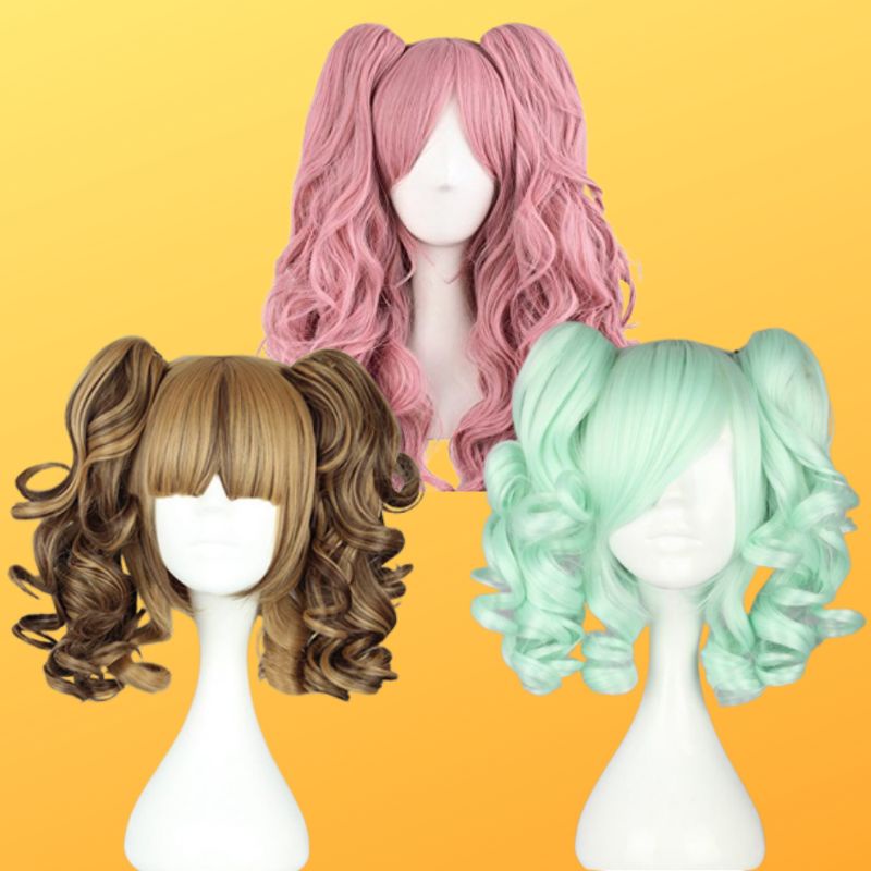 Cosplay Peruca Anime Peruca Lolita Fofa Lolita Lolita dupla rabo de cavalo  clipe de boca de tigre com cabelo comprido Peruca encaracolada