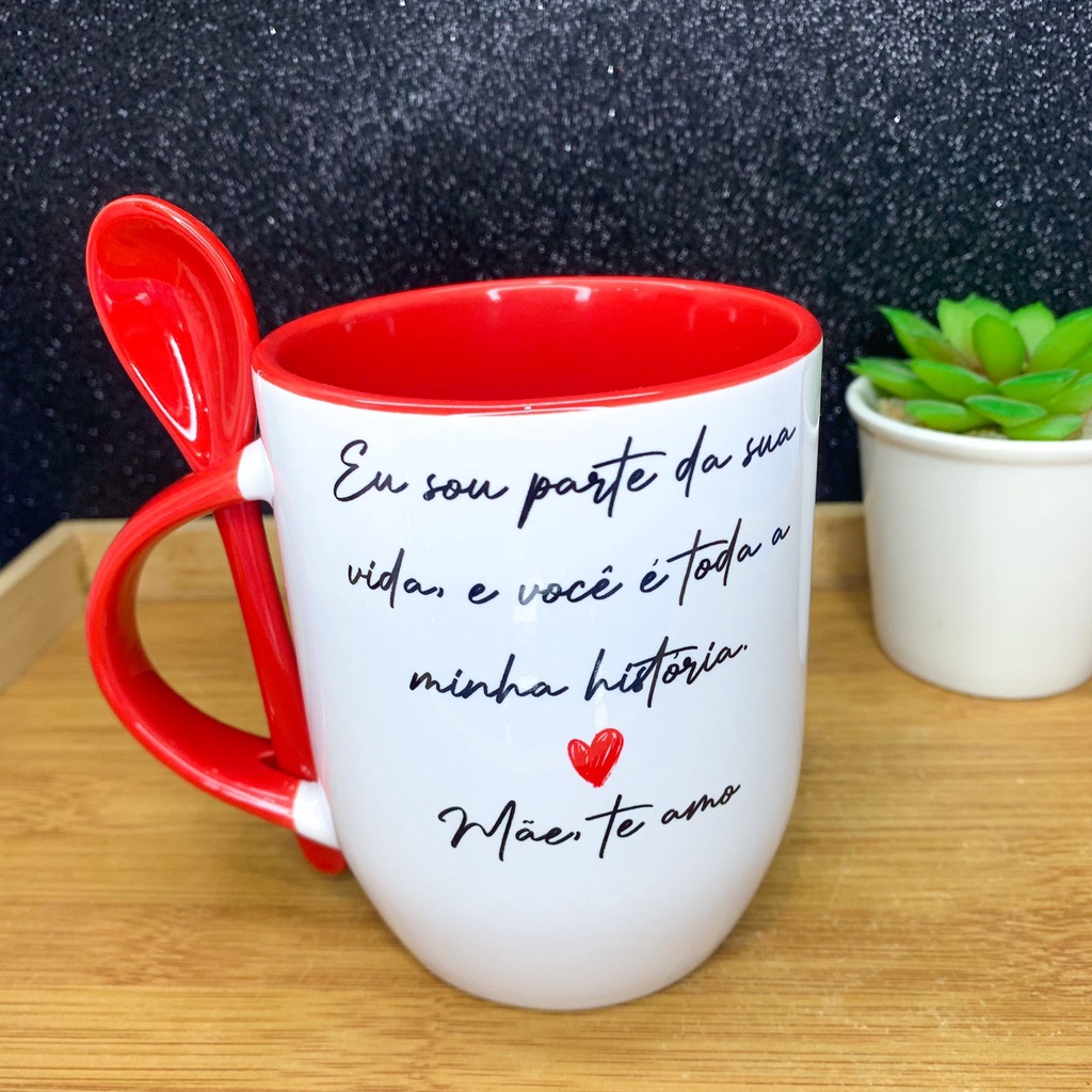 Caneca Personalizada com Colher - Preta Inicial com Nome Masculina e Frase  - Mimos Maria Personalizados