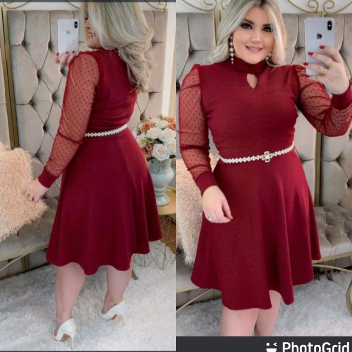 Vestidos Plus Size Moda Evangélica Social Rodado Evasê Tule