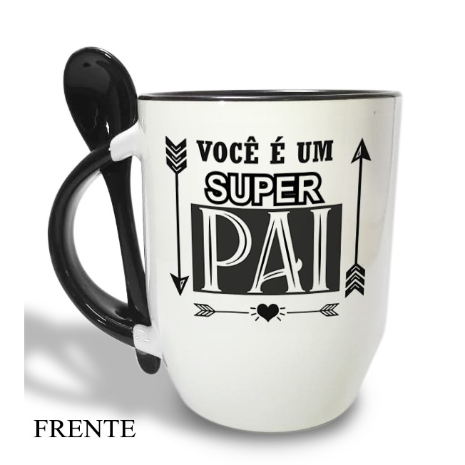 Caneca Personalizada com Colher - Preta Inicial com Nome Masculina e Frase  - Mimos Maria Personalizados