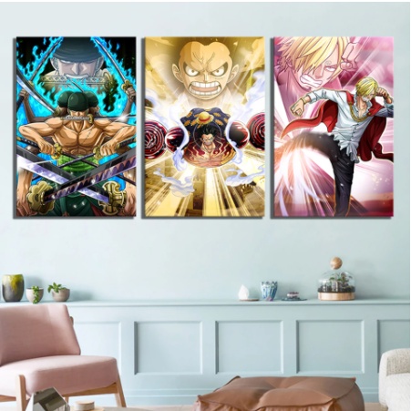 Quadros Mosaicos Decorativos Kit 3 peças 20x30 Para Sua Sala Quarto Ou  Cozinha Anime One Piece Trio Monstro Luffy, Zoro Sanji