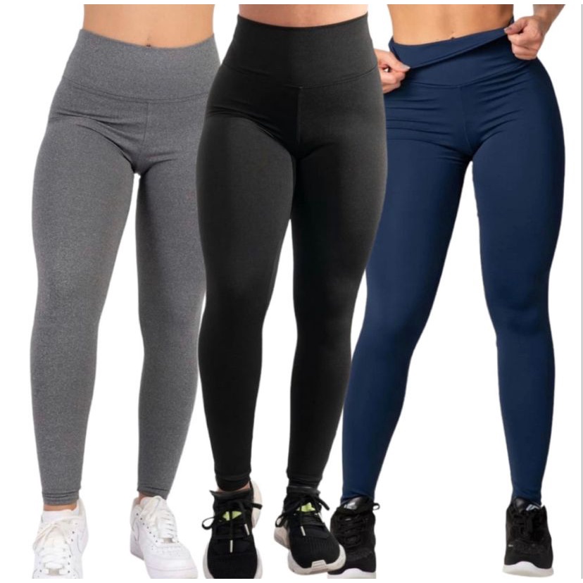 Kit 03 calças Leg Legging Caminhada Suplex Academia (Frete grátis) -  Belmento