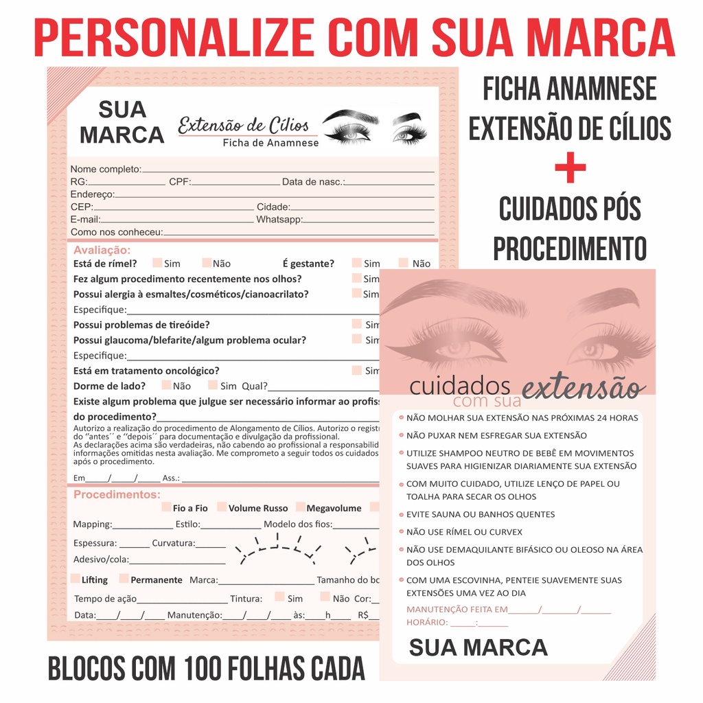 Ficha Anamnese Alongamento De Unhas + Cuidados Blocos 100fls