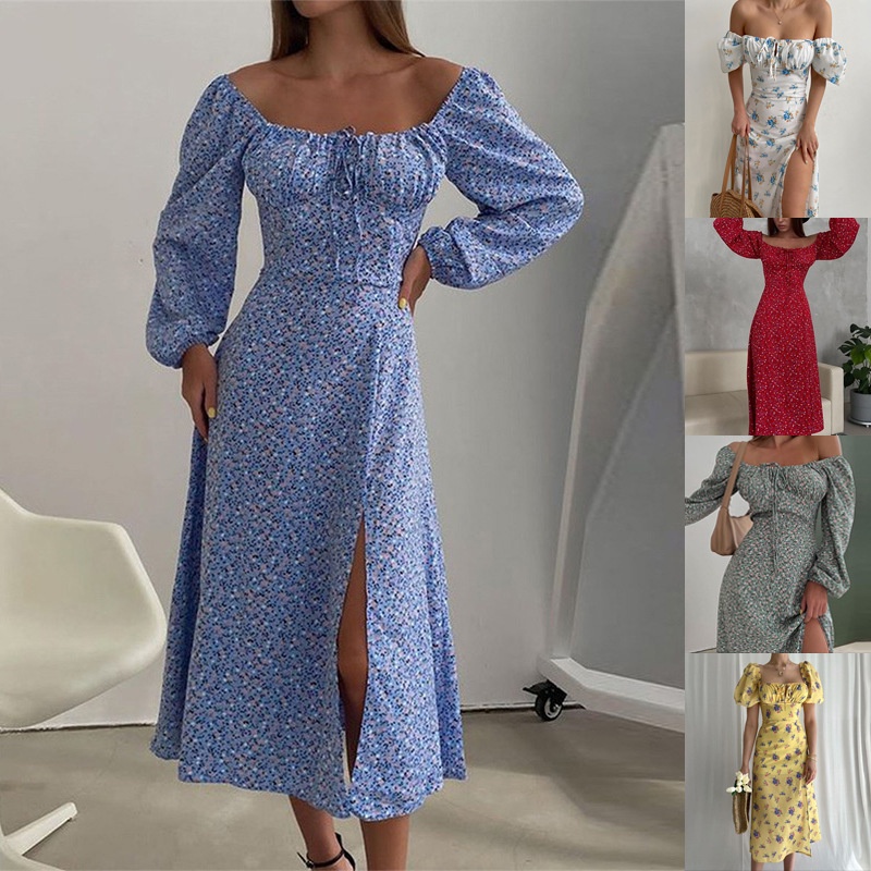 Roupas Femininas De Outono Novo Estilo Elegante Manga Longa Estampada De  Comprimento Médio Vestido