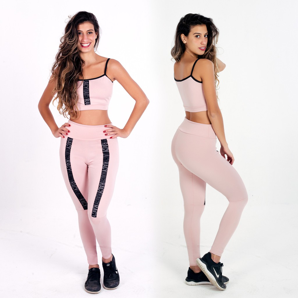 Conjunto Fitness Calça Legging Cintura Alta + Cropped Cinza Mescla com  Elásticos REF: CCA1 - Racy Modas