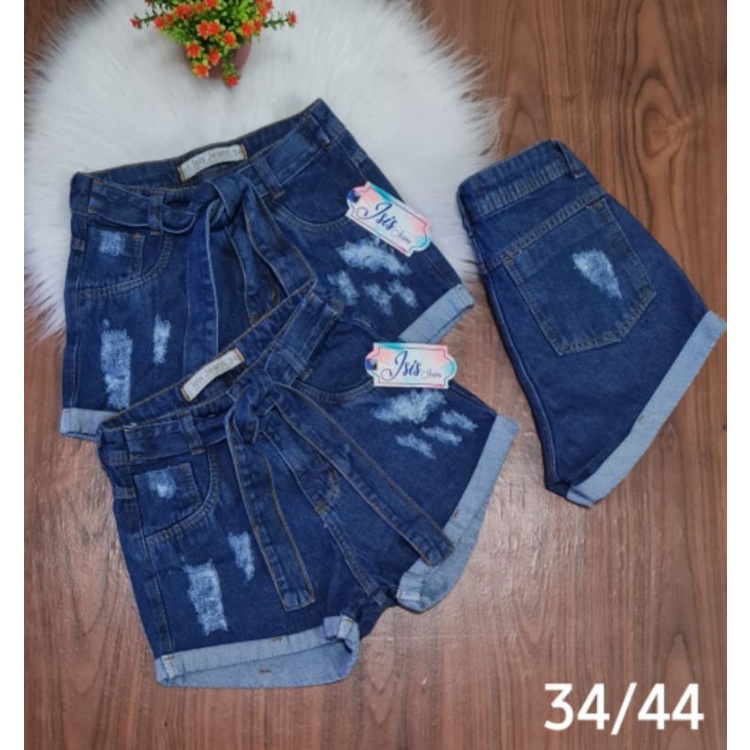 Short Hot Pants em Jeans Delavê com Barra Dobrada Azul