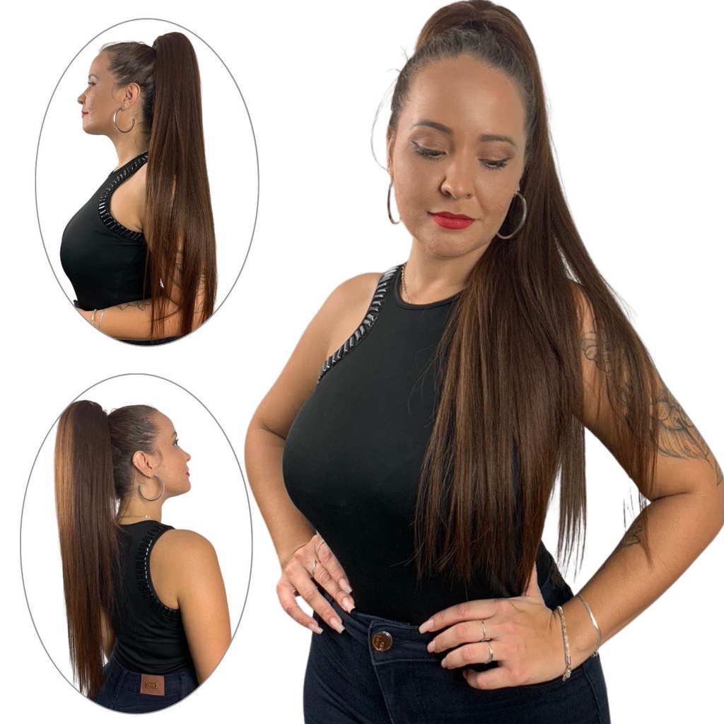 Rabo de Cavalo Bio Vegetal Fibra Futura Cacho Solto 70 cm 185 gramas  Aplique de Cabelo Modelo Emily Ser Mulher - Loja de Cabelo - Loja de  Perucas e Cabelos