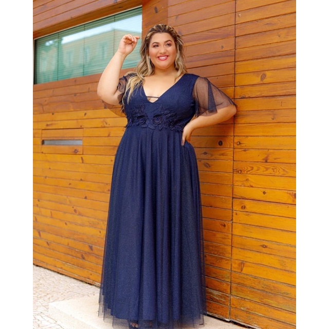 Vestido de Festa Azul Serenity plus size – Aluguel de Vestidos de