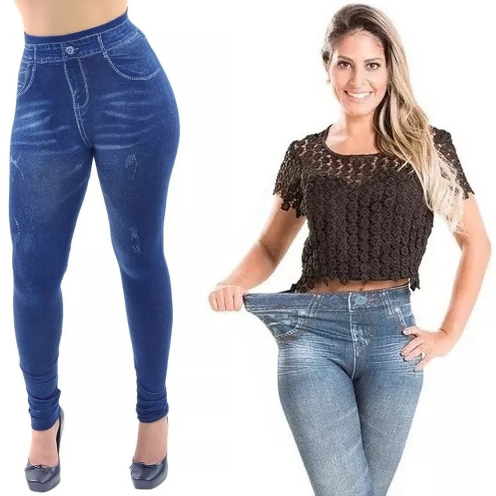 Calca Legging Jeans Fake Imita Jeans Azul