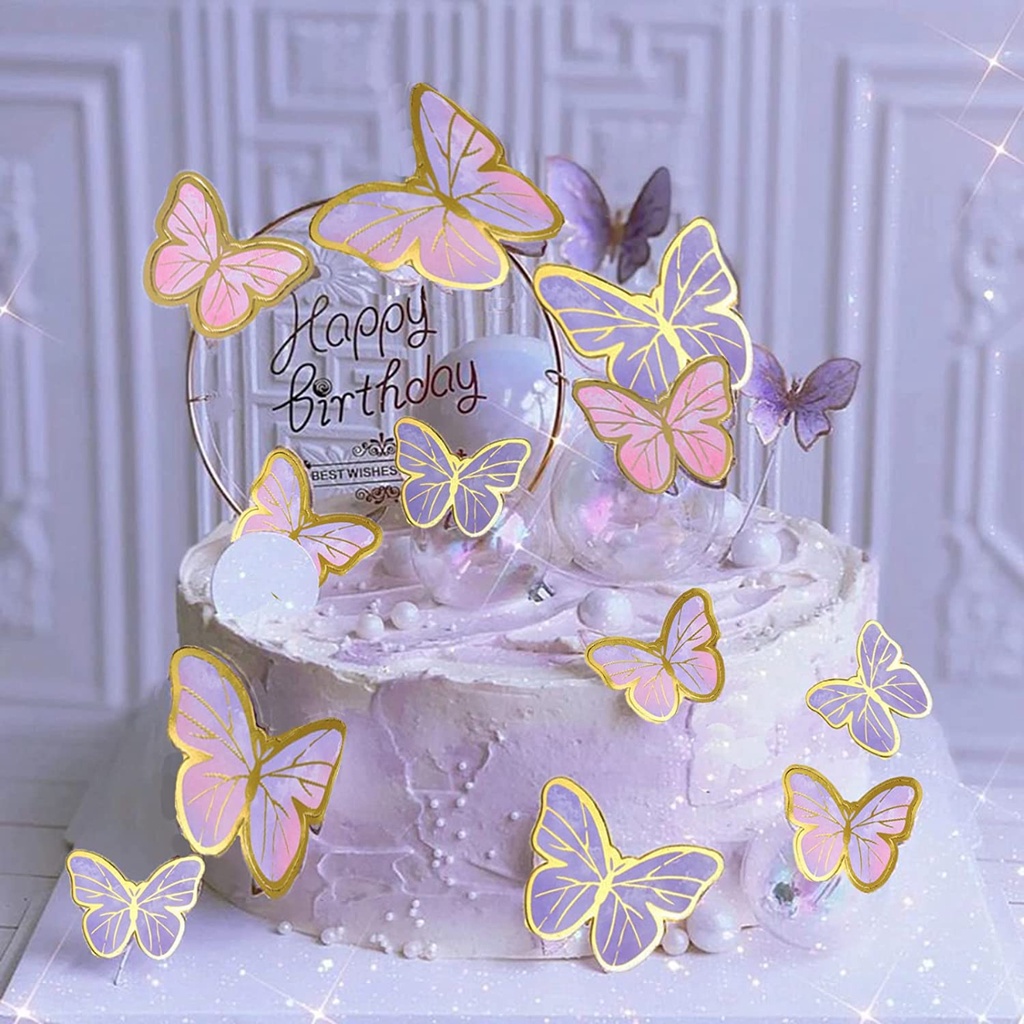 22pcs, Decoração de bolo de borboleta feliz aniversário, Conjunto