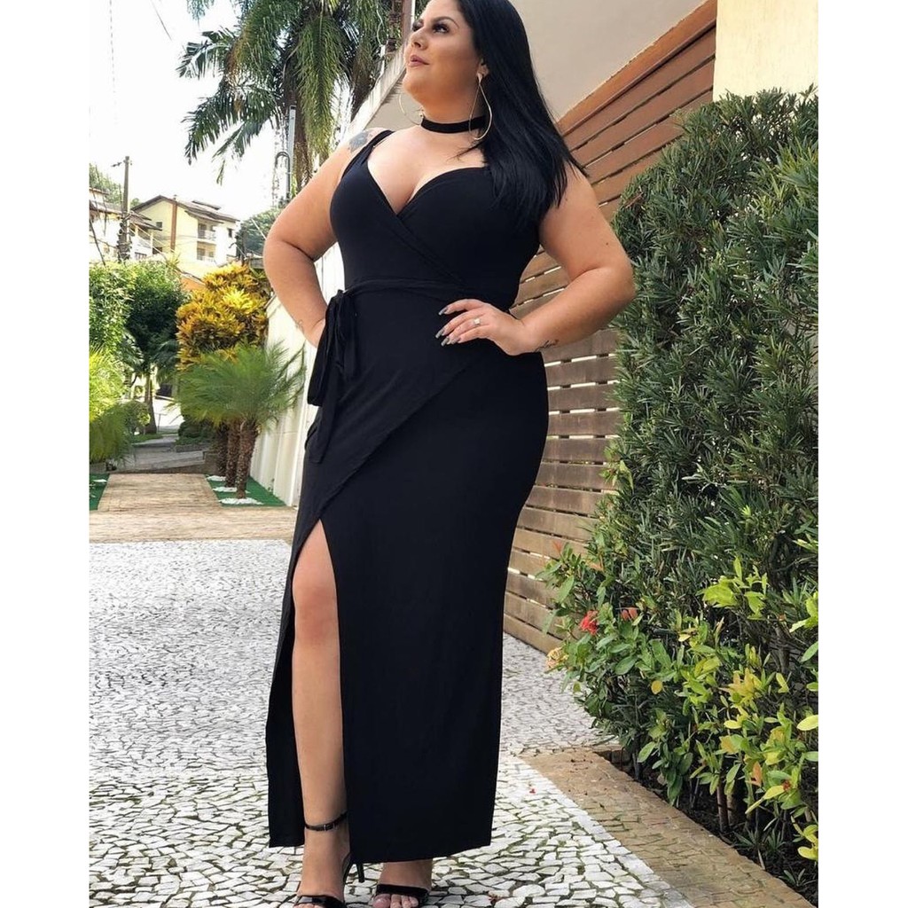 VESTIDO LONGO PLUS SIZE ENVELOPE PRETO - MALINHA PLUS SIZE