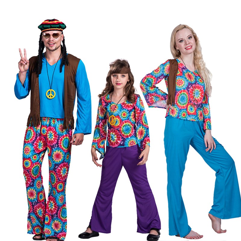 Vintage 70s 80s adulto masculino feminino festival de música retro disco  roupas halloween cosplay festa hippie casal traje fantasia vestido -  AliExpress