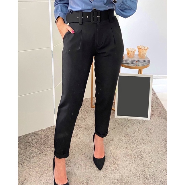 lookdacandida - Calça cintura alta com cinto #Zara Tamanho: M Preço: 25.500  kz