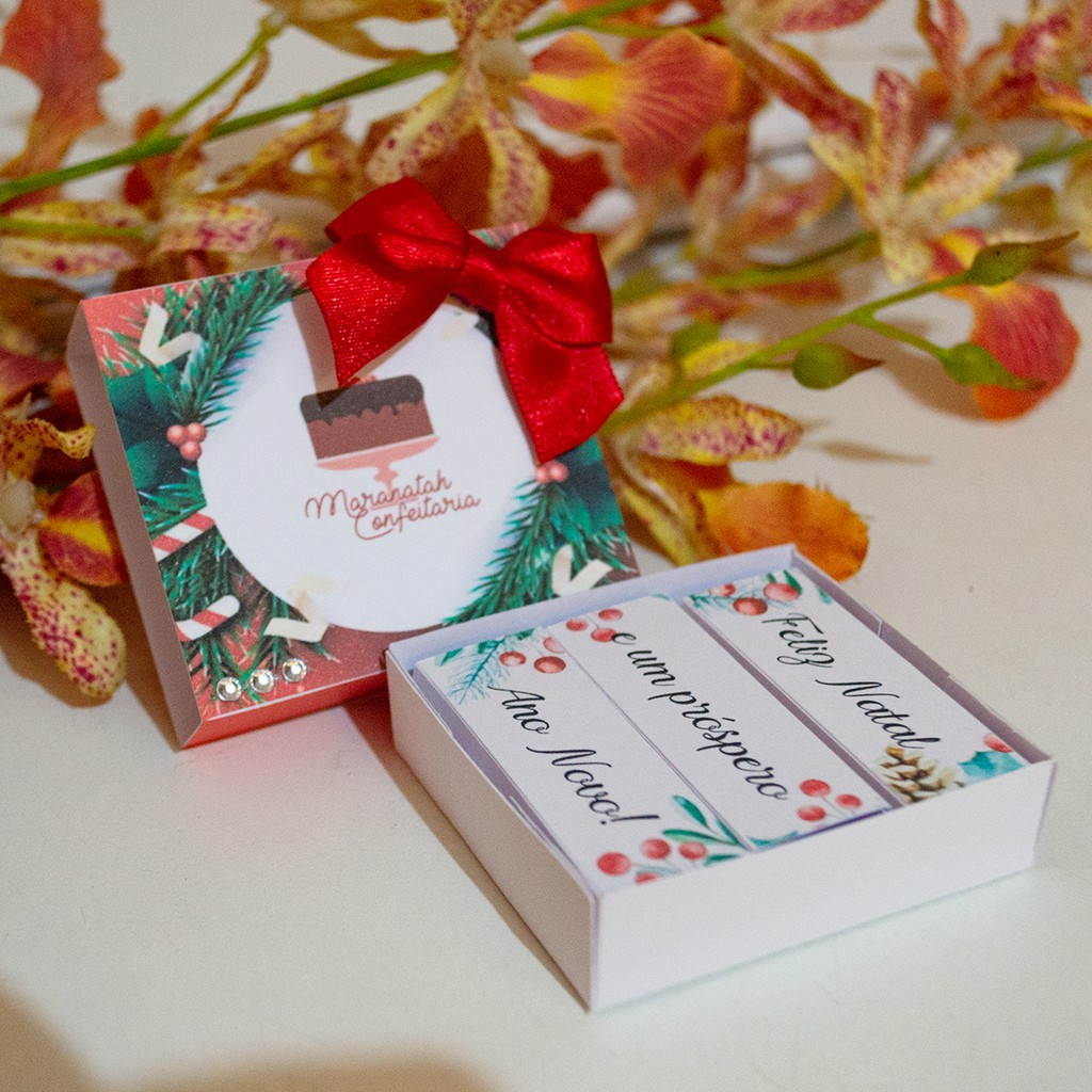 5 Lembrancinha com Logo - Caixinha Porta Bis Personalizada de Natal - Mimo  para clientes - Caixa (Cabe 5 Bis) + Capinhas