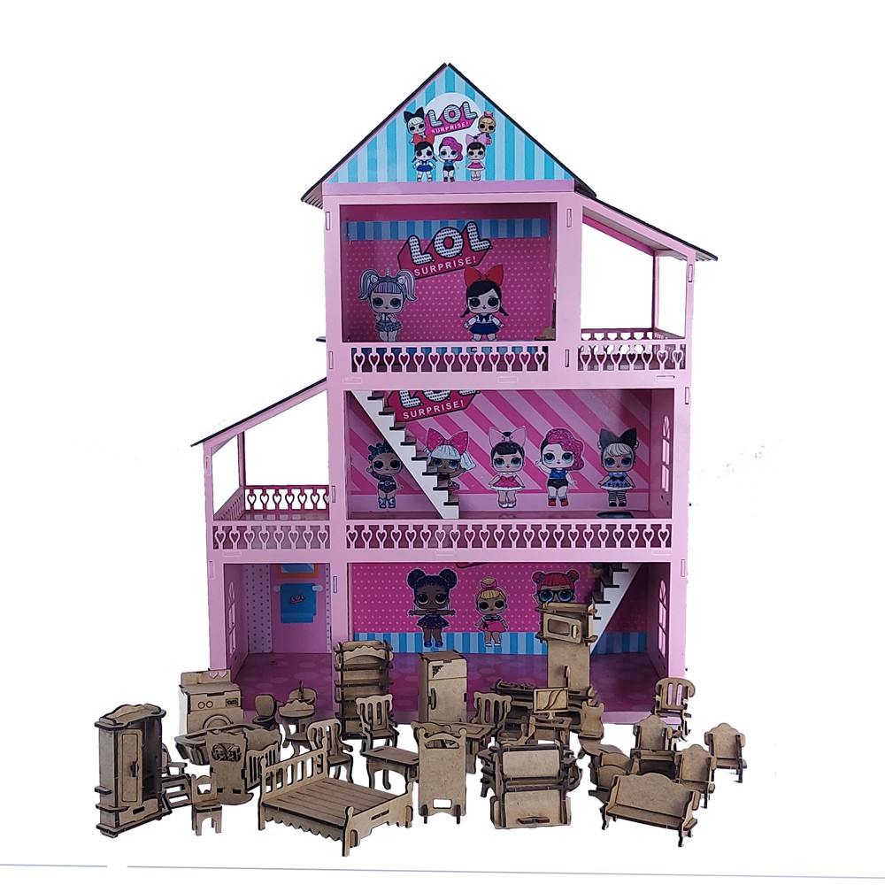 Casa Casinha Bonecas Polly Barbie Madeira Mdf Pintado