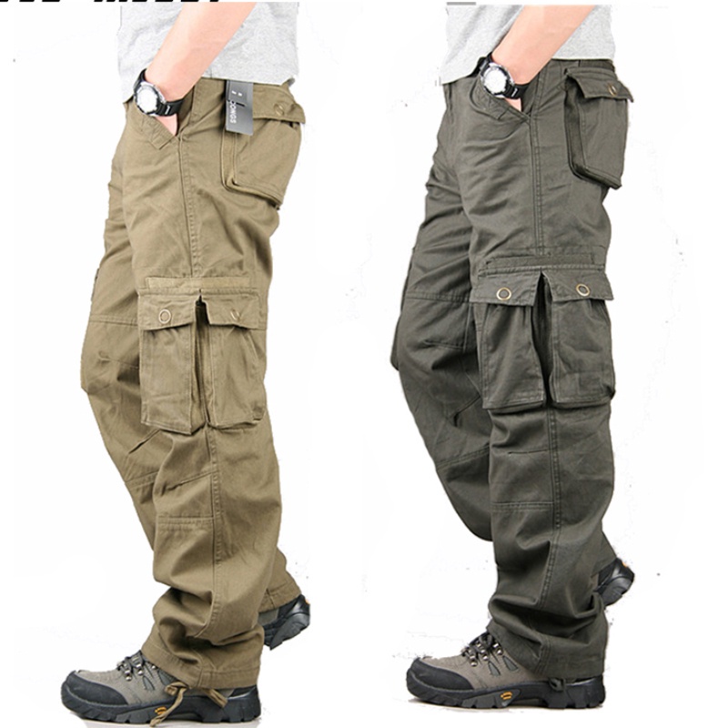 Calças Cargo Masculino Plus Size 30-38 Militar para Homens Macacão com  Vários Bolsos Calças de Trabalho Causais de Algodão de Ajuste Solto
