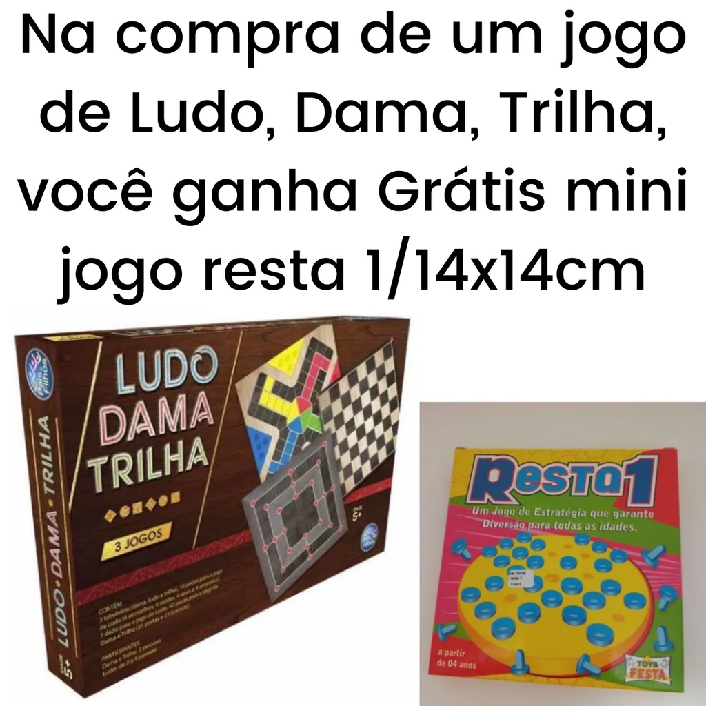 Jogo de Tabuleiro 3 Jogos Ludo, Dama e Trilha Pais e Filhos