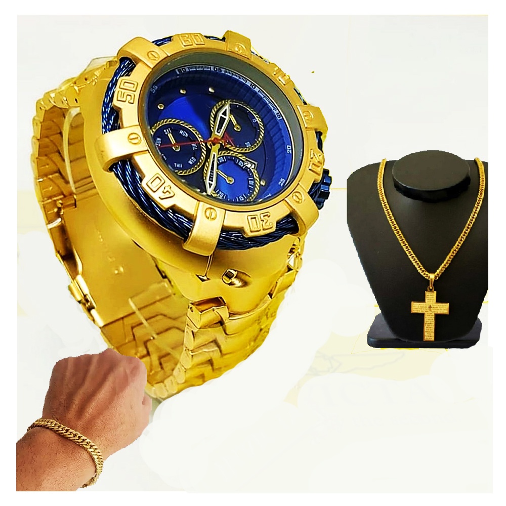 Relógio Invicta Thunderbolt Grande e Pesado + Brindes Incluso / Acompanha  Caixinha Amarela / Banhado Gold / Tanderbolt