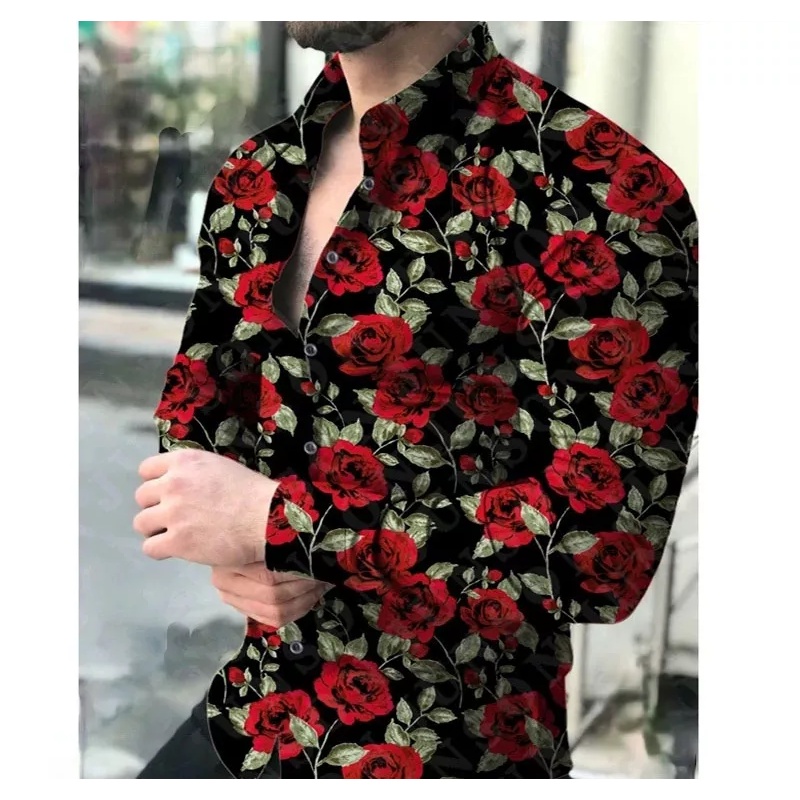 Camisa manga longa floral 2024 masculina