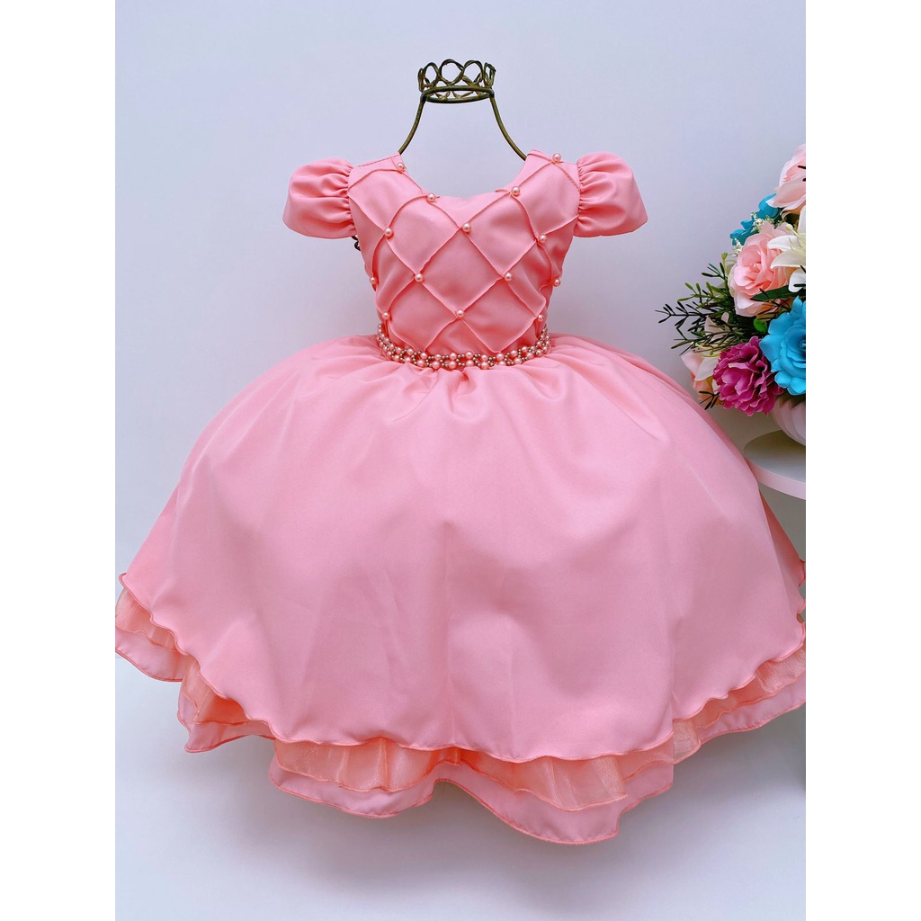 VESTIDO INFANTIL LILÁS C/ CINTO DE PÉROLAS CASAMENTO LUXO