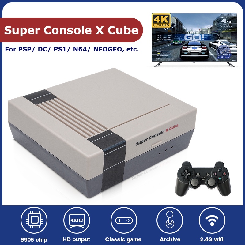 Super console x cube para psp/ps1/n64/dc/nes, jogos clássicos retro,  console de videogame, 50000 + jogos, controladores sem fio