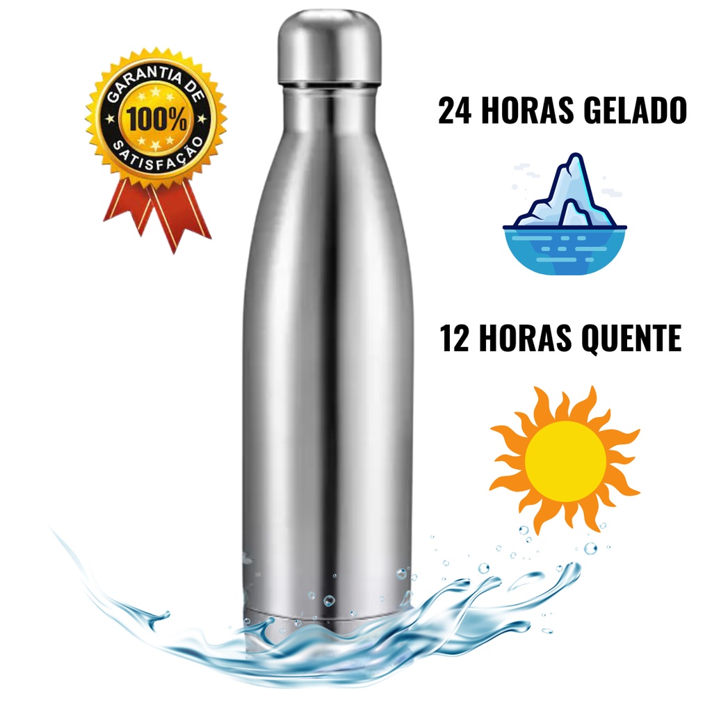 Garrafa Térmica Aço Inox 500 ml agua Gelada 24 Hrs e quente por 12