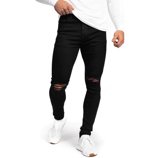 Promoção de Calça Jeans Masculina Skinny Rasgada Preto 2 - CT