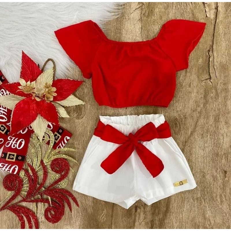 Conjunto Menina Infantil 2 Peças Blusa Xadrez Ciganinha Saia