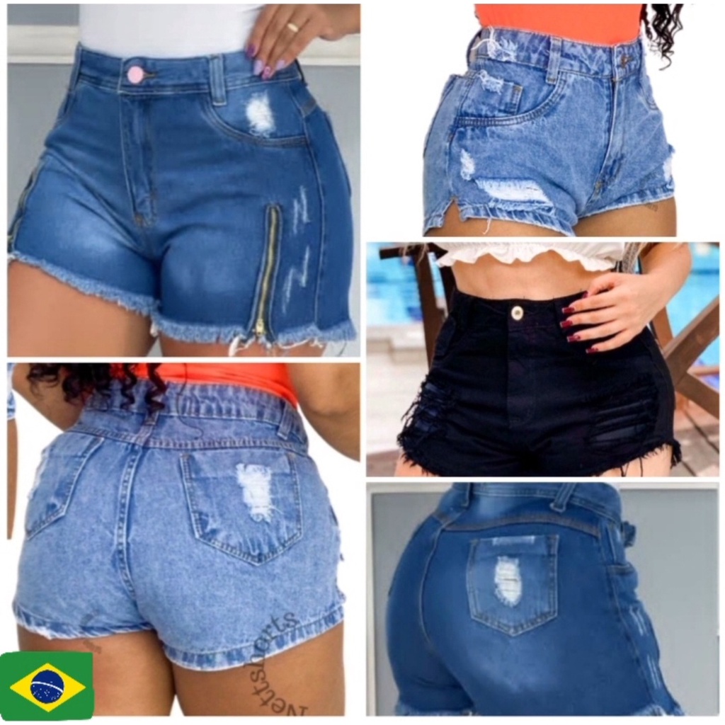 Shorts Jeans Feminino Adulto Detalhe Cintura Alta Com Zíper 722