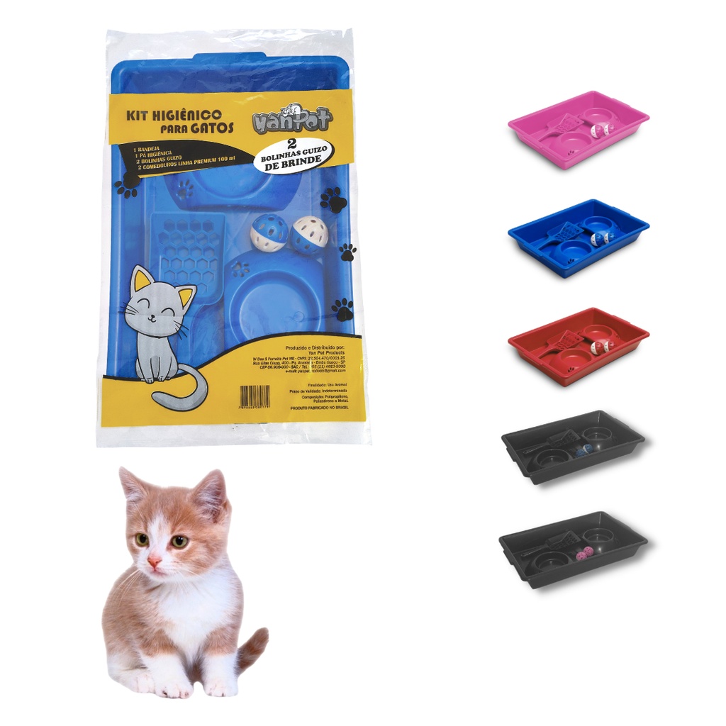 kit caixa areia higiênica banheiro bandeja azul gatos com brinde