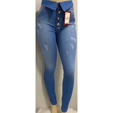 Calça Jeans Feminino Empina Bumbum Lycra Cintura Alta Hot Pants