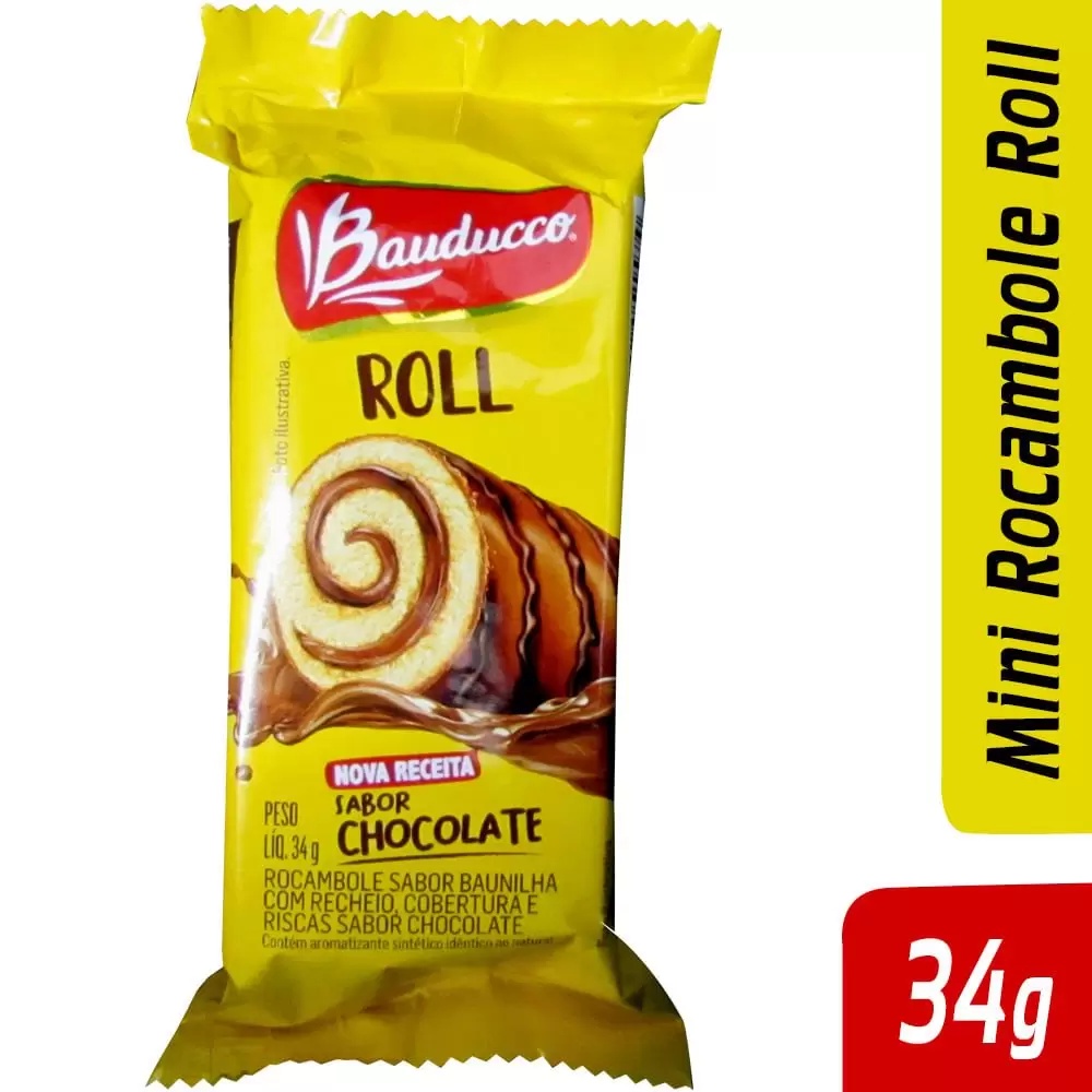 Rocambole Baunilha Recheio Chocolate Bauducco Pacote 34g