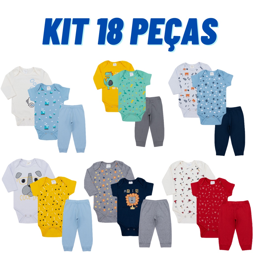 Kit body Bebê 3 peças, Manga Longa, Manga Curta E Calça Roupas de