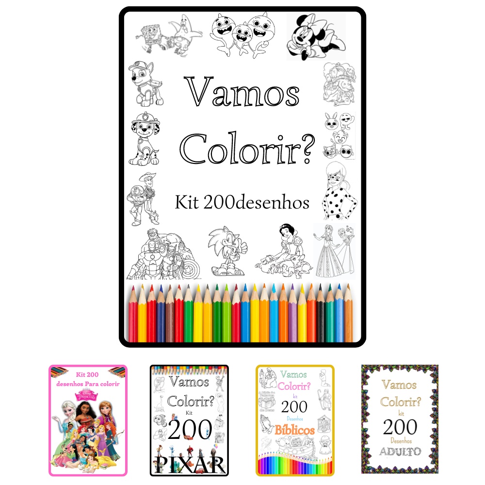 Kit 100 Desenhos Para Colorir em Folha A4 - 2 por folha, desenhos  aleatórios, pintura, desenhos para pintura