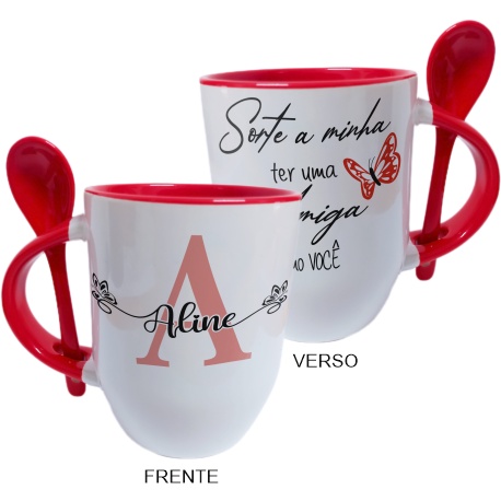 Caneca Personalizada com Colher - Preta Inicial com Nome Masculina e Frase  - Mimos Maria Personalizados