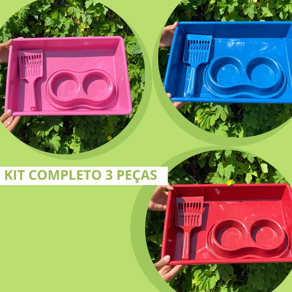 Kit Gato Caixa De Areia Completa Com Pa+2 Comedouro 4 Pecas