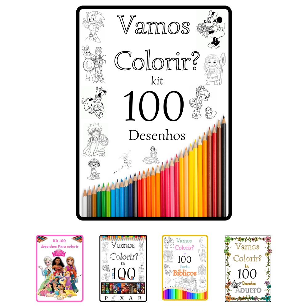 Kit 200 desenhos adulto p/ colorir + lápis de cor Envio Imediato