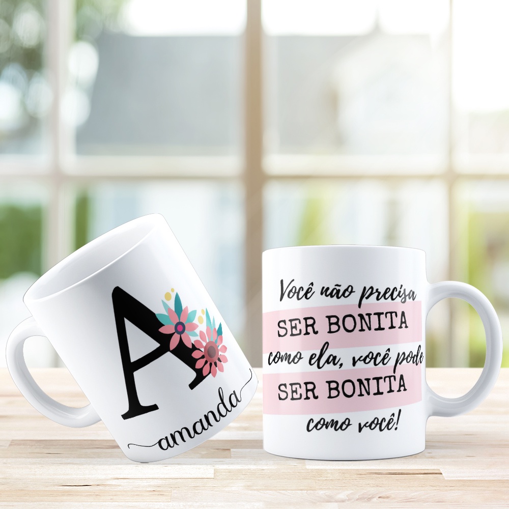 Caneca Personalizada com Colher - Preta Inicial com Nome Masculina e Frase  - Mimos Maria Personalizados