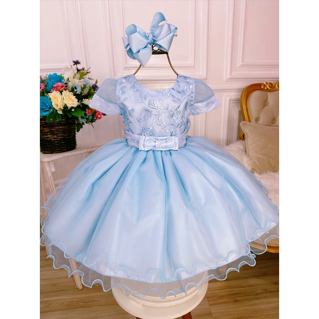 VESTIDO INFANTIL PRINCESA ARIEL PÉROLAS RENDA BRILHO