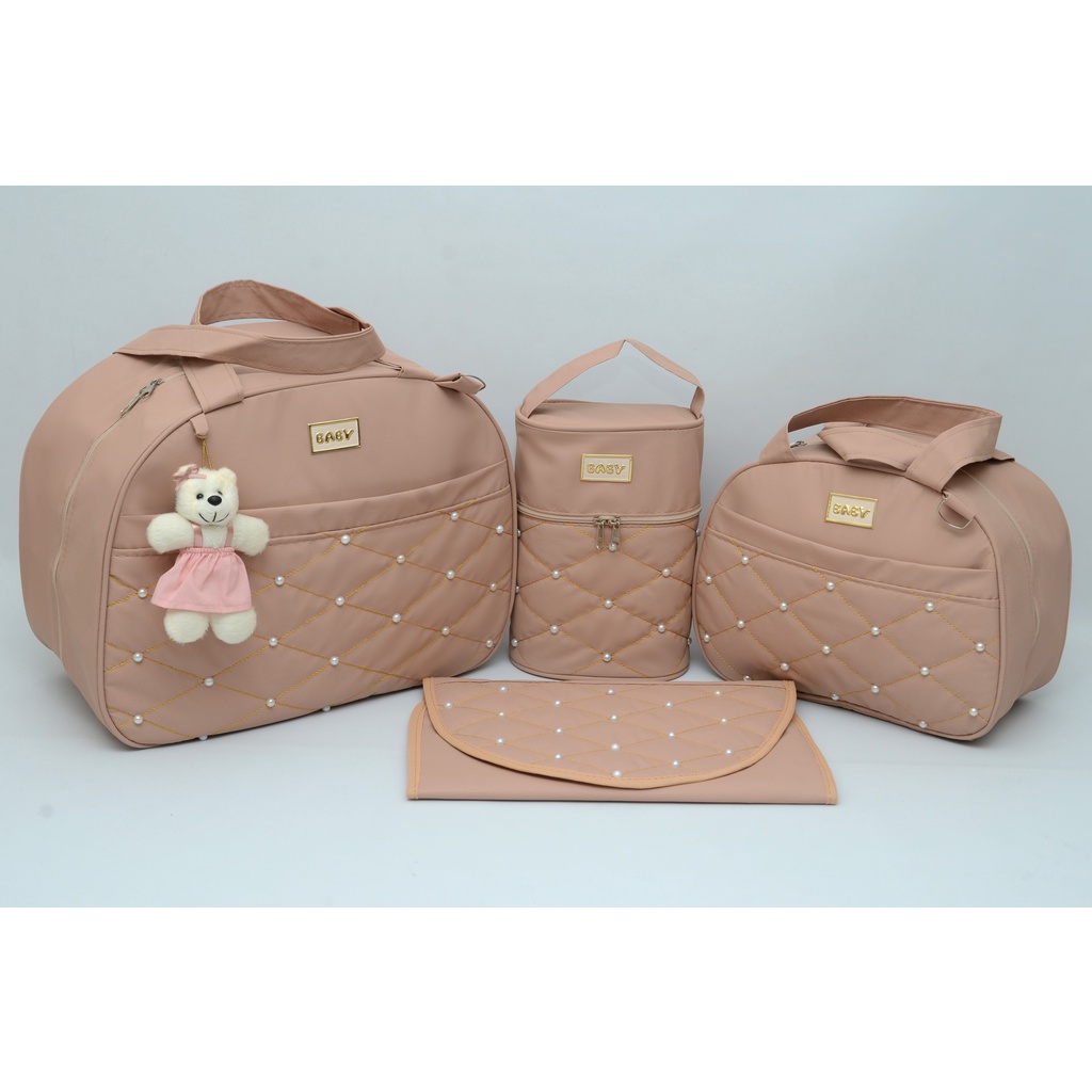 Kit Bolsa Mala Maternidade Bebê Feminina Nude Completo