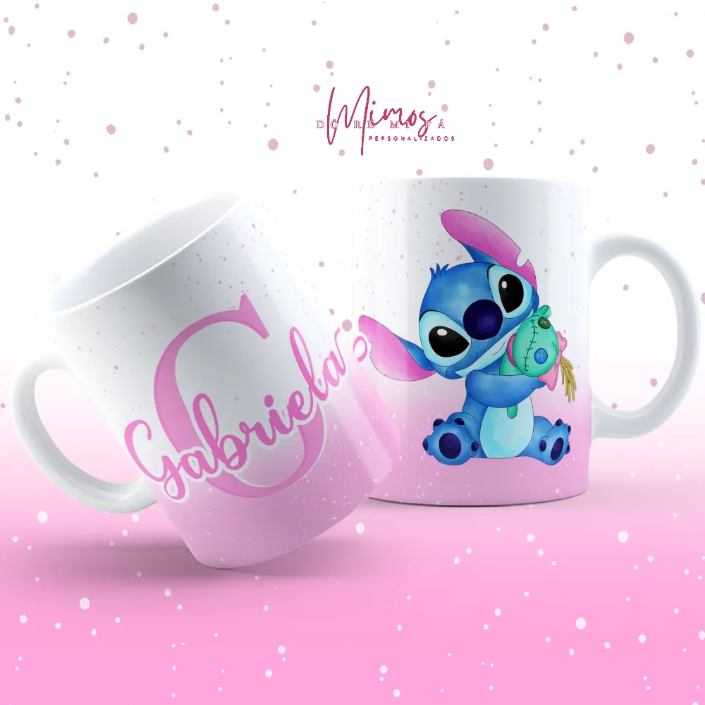 Caneca Lilo Stitch - Desenho - Interior E Alça Branca