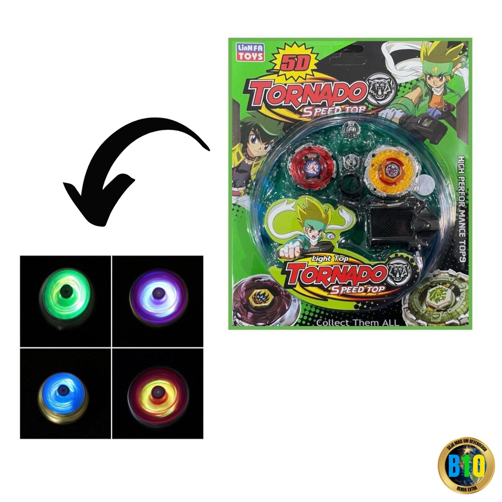 KIT BEYBLADE TORNADO COM LUZ LANÇADOR E ARENA LIANFA TOYS