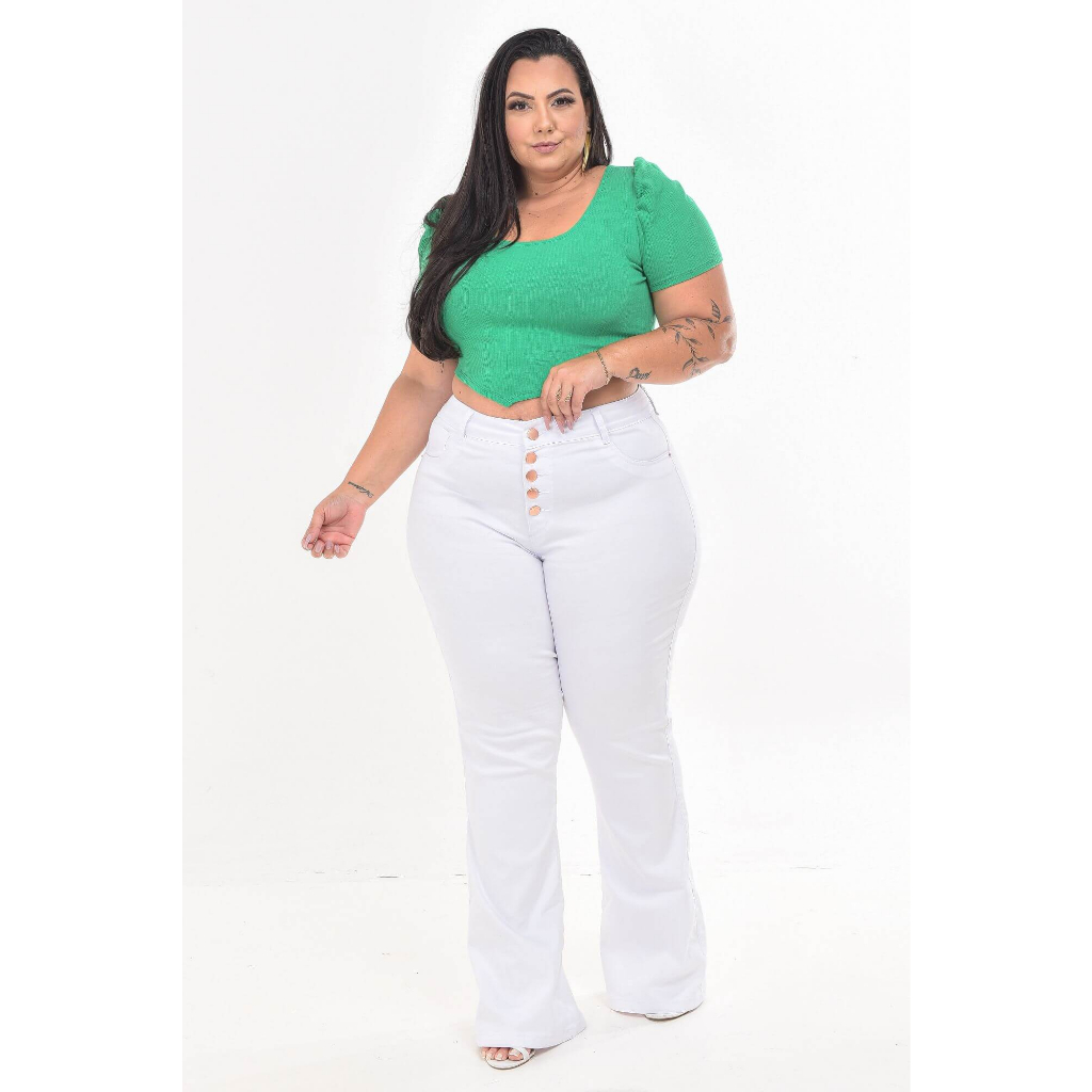 Calça Jeans Ane Plus Size Flare Lairini Preta