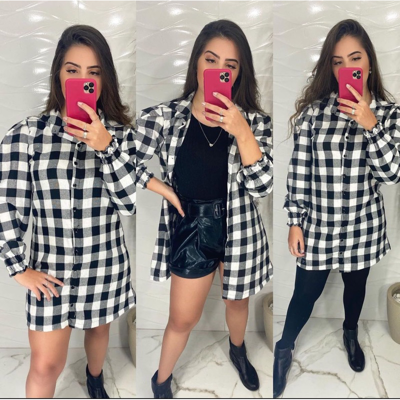 Camisa xadrez com store vestido