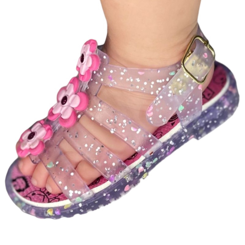 Sandália Infantil para Menina Mar e Cor Rosa com Glitter