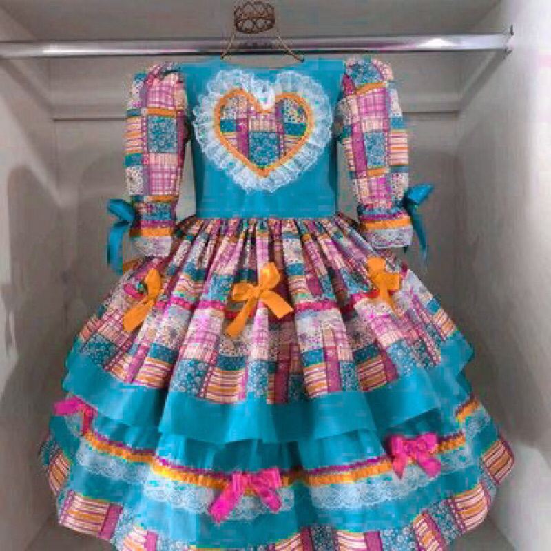 Vestido junino store infantil manga longa