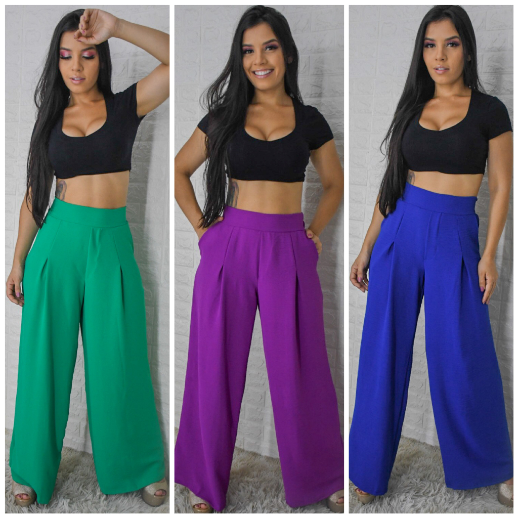 Calça feminina hot sale pantalona lisa