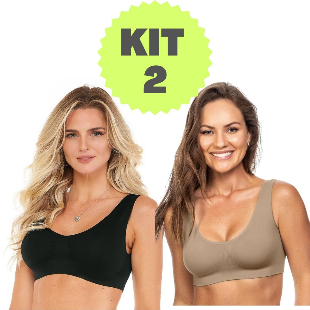 Kit 2 Top Alça Larga Adulto Feminino Sutiã Básico Sem Bojo Sem Aro Sem  Costura Lingerie Toque Segunda Pele ZR0300-004